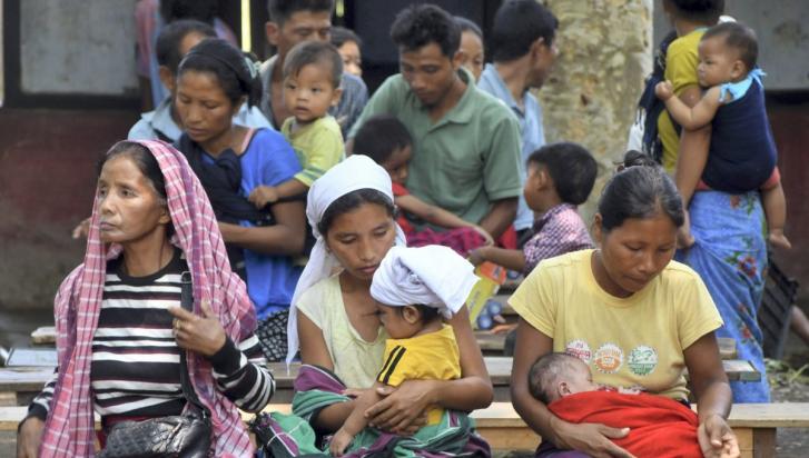 People from the violence-hit areas of Manipur at a relief camp set up by the Assam government, in Cachar district of Assam. 