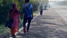 A family walking back to the village in Uttar Pradesh during the lockdown.