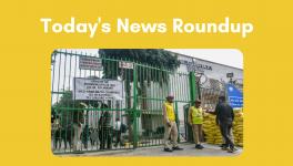 Security personnel at a polling booth ahead of MCD elections at Gole Market in New Delhi