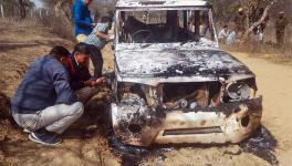 Charred remains of a vehicle where bodies of two Muslim men were found, at Loharu in Bhiwani district, Haryana. Nasir and Junaid alias 'Juna', both residents of Ghatmeeka village in Bharatpur district of Rajasthan, were allegedly abducted on Wednesday and their bodies were found on Thursday morning.