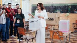 Progressive candidate Rixi Moncada voting on Sunday, November 30, 2025. Photo: LIBRE Party / X