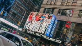 Billboard up in New York City against the US threats against Venezuela. Photo: The People's Forum