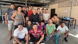 Some of the Ecuadorian fishermen that were aboard the 'Don Maca' boat that was attacked at sea last month.
