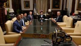 Argentine President Javier Milei, together with Foreign Minister Pablo Quirno, received Palantir founder Peter Thiel at the Casa Rosada on April 23. Photo: Oficina del Presidente/X