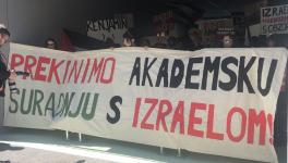 Students holding banner: "End academic cooperation with Israel". Source: Peoples Dispatch