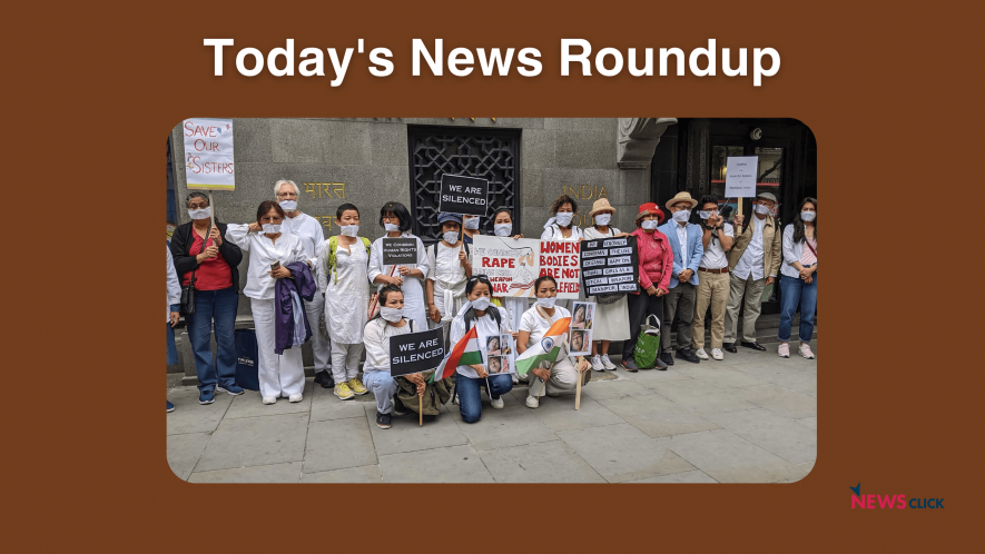 Members of the Women of North East India Support Network (WNESN) during a silent protest march in London, Wednesday, July 26, 2023.