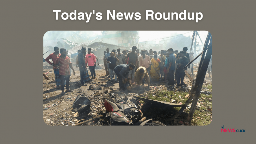 A rescue operation being conducted after an explosion at a firecracker unit in which at least eight people were killed and several injured, in Krishnagiri district, Saturday, July 29, 2023.