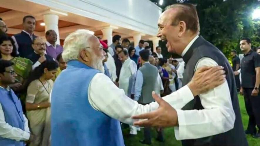 Prime Minister Narendra Modi greeted Ghulam Nabi Azad, member of a multi-party delegation which visited various nations, at his residence, New Delhi, June 10, 2025