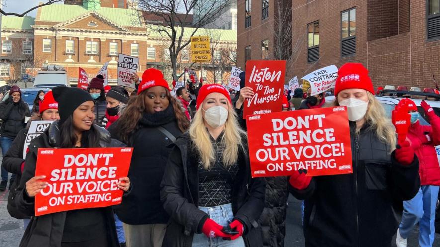 NYSNA nurses on the picket line outside of Montefiore Medical Center, in the Bronx
