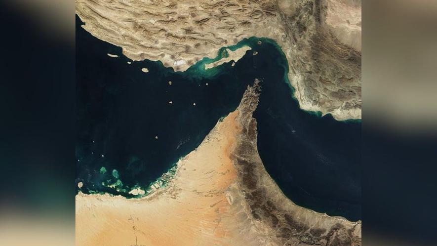 Satellite image of the Strait of Hormuz.