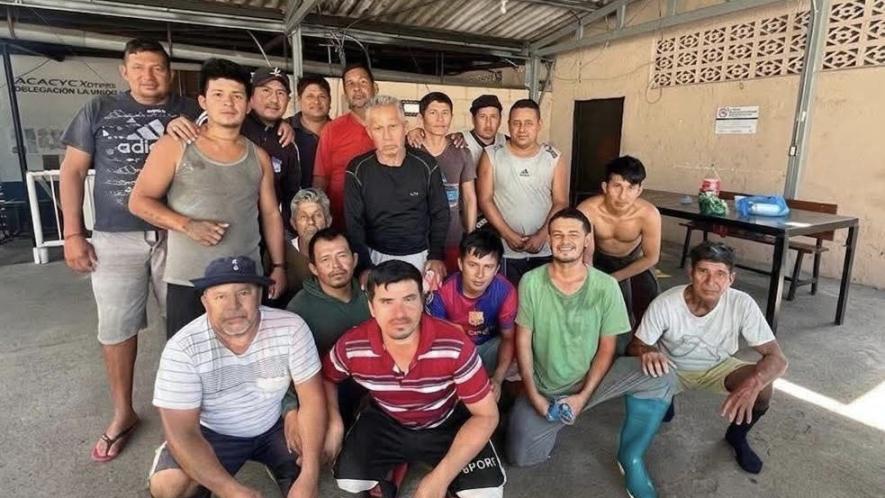 Some of the Ecuadorian fishermen that were aboard the 'Don Maca' boat that was attacked at sea last month.