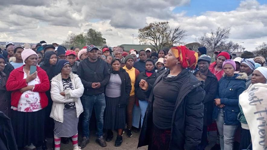 Members of Abahlali baseMjondolo protested outside the Rabbie Ridge Hall after the PIE Amendment Bill Public Hearing was postponed without any announcement to the public from the Human Settlements Department. Photo: AbM/FB